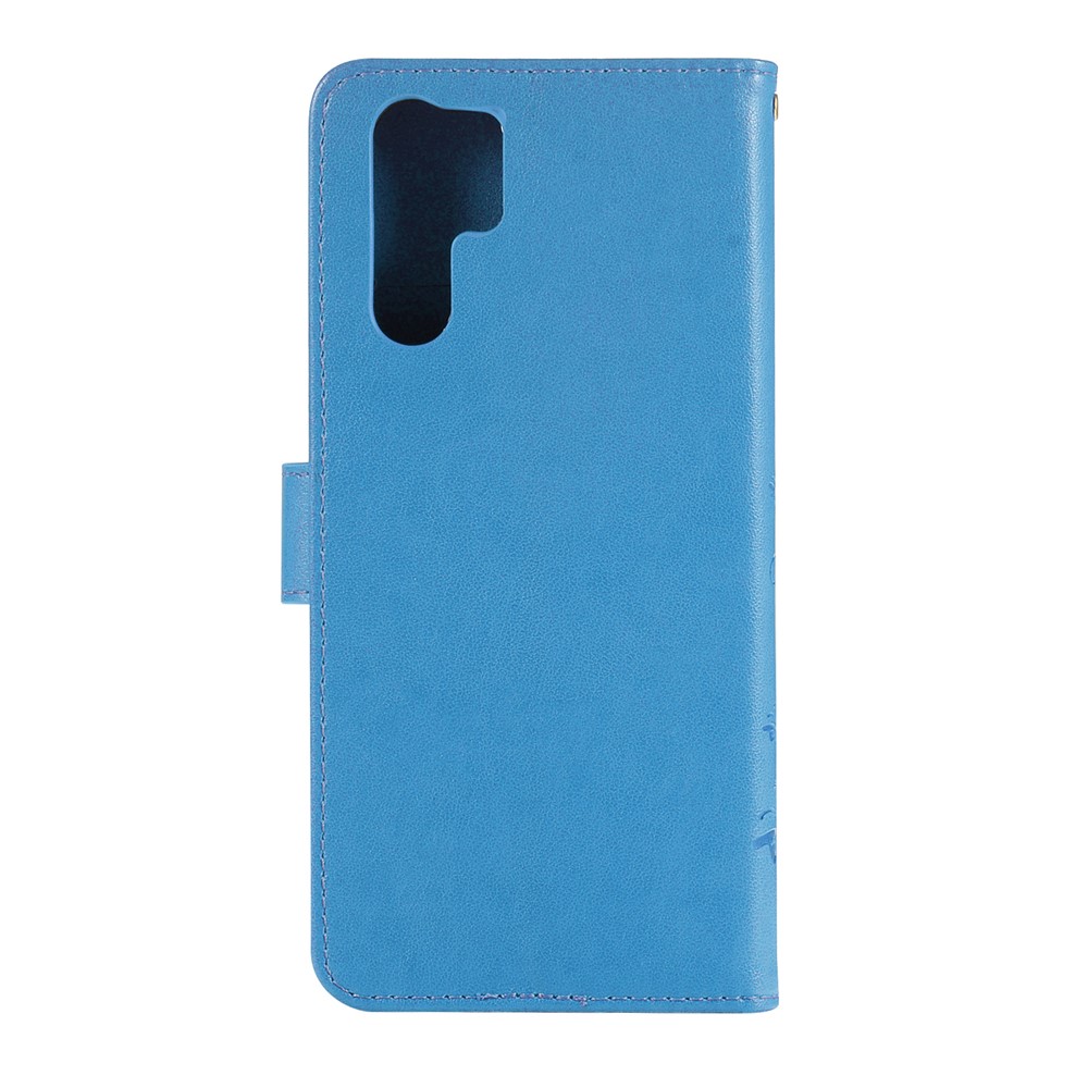 Imprint Butterfly Flower Stand Leather Wallet Phone Cover for Huawei P30 Pro - Blue-2