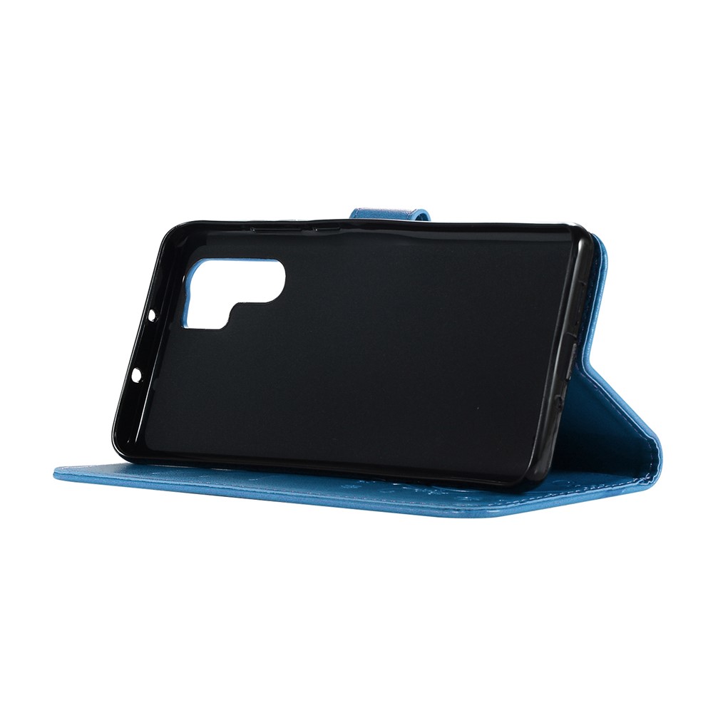Imprint Butterfly Flower Stand Leather Wallet Phone Cover for Huawei P30 Pro - Blue-5
