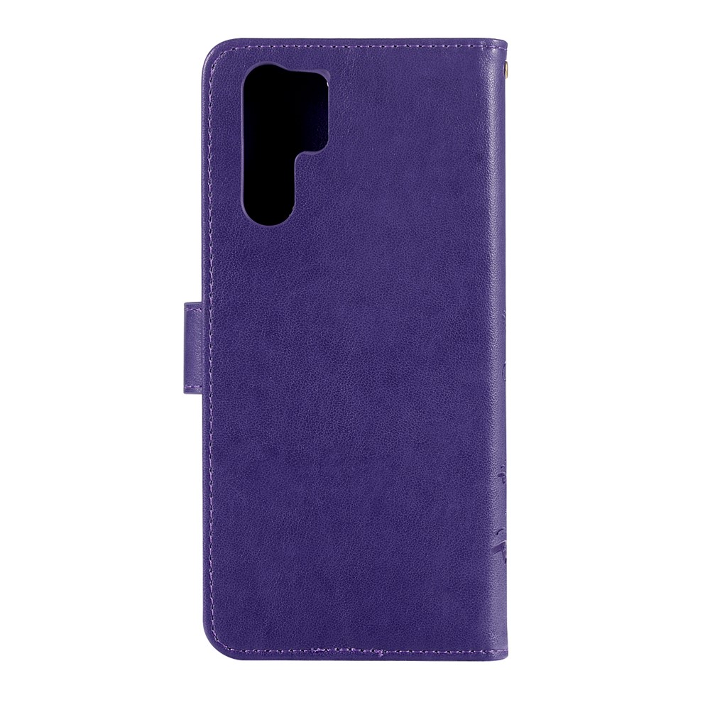 Imprint Butterfly Flower Stand Leather Wallet Phone Cover for Huawei P30 Pro - Dark Purple-2