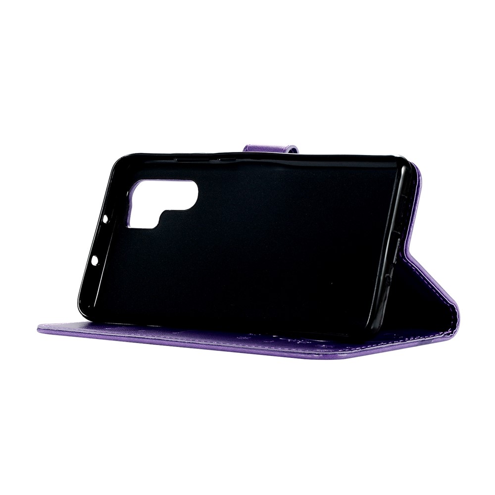 Imprint Butterfly Flower Stand Leather Wallet Phone Cover for Huawei P30 Pro - Dark Purple-5
