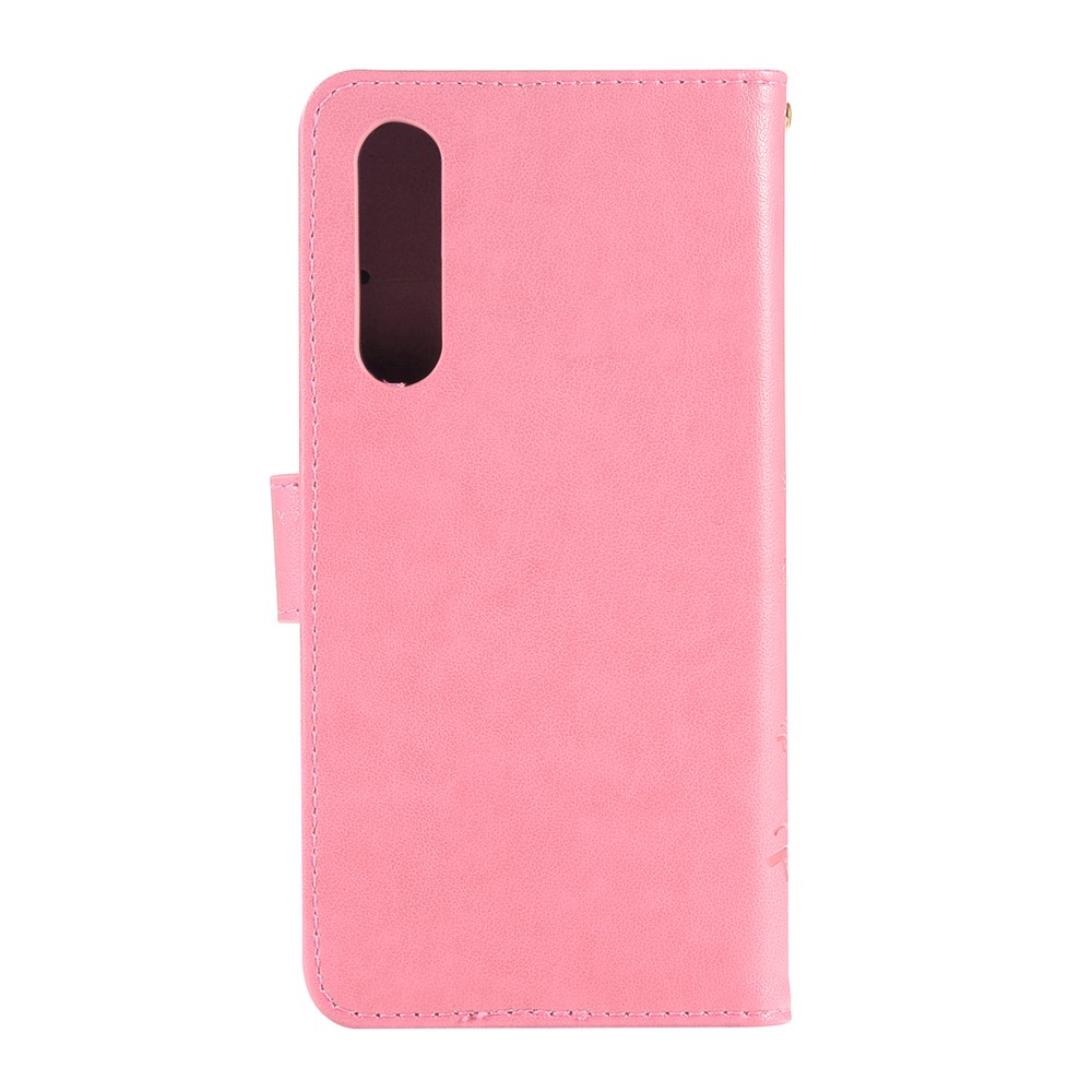 For Huawei P30 Imprint Butterfly Flower Leather Magnetic Phone Casing - Pink-2