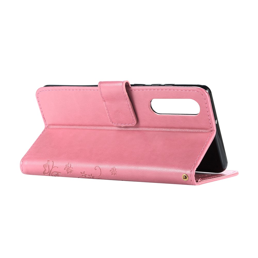 For Huawei P30 Imprint Butterfly Flower Leather Magnetic Phone Casing - Pink-4