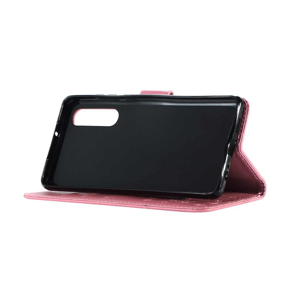 For Huawei P30 Imprint Butterfly Flower Leather Magnetic Phone Casing - Pink-5