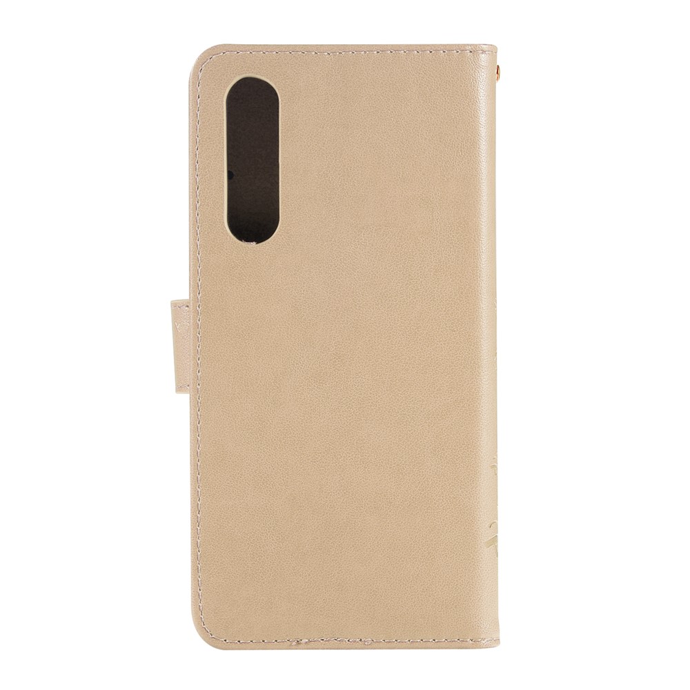 For Huawei P30 Imprint Butterfly Flower Leather Cell Phone Case - Gold-2