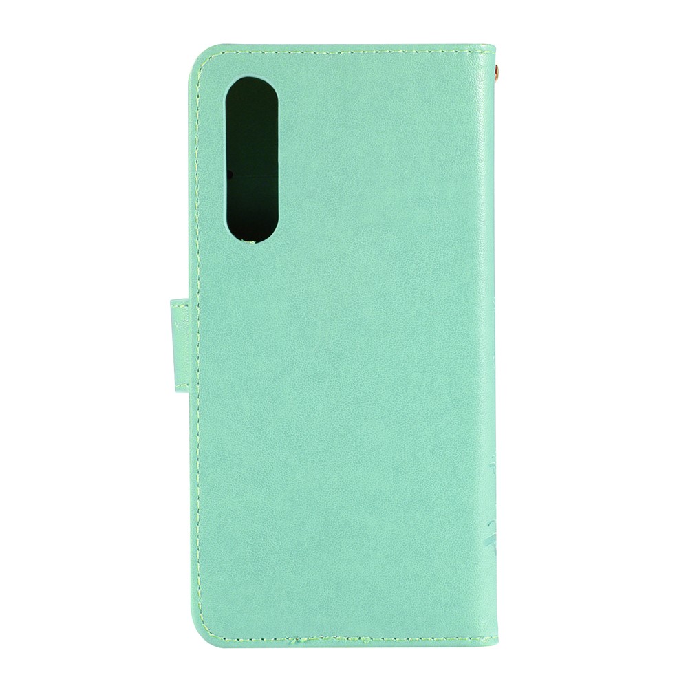 For Huawei P30 Imprint Butterfly Flower Leather Mobile Phone Cover - Cyan-2