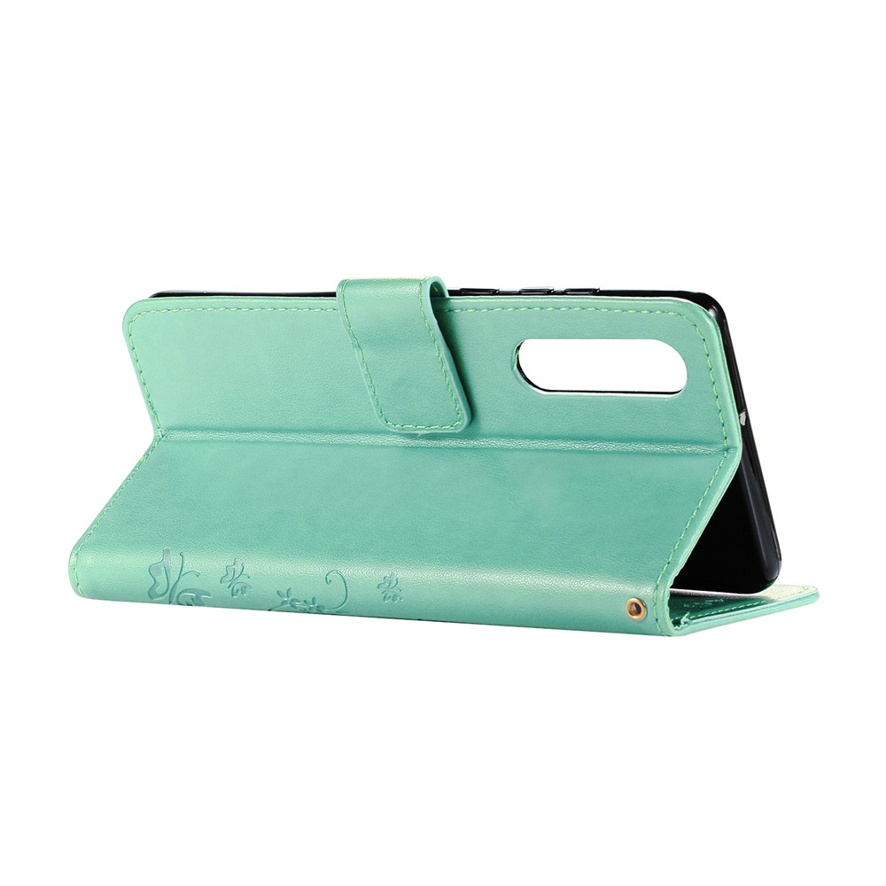 For Huawei P30 Imprint Butterfly Flower Leather Mobile Phone Cover - Cyan-4