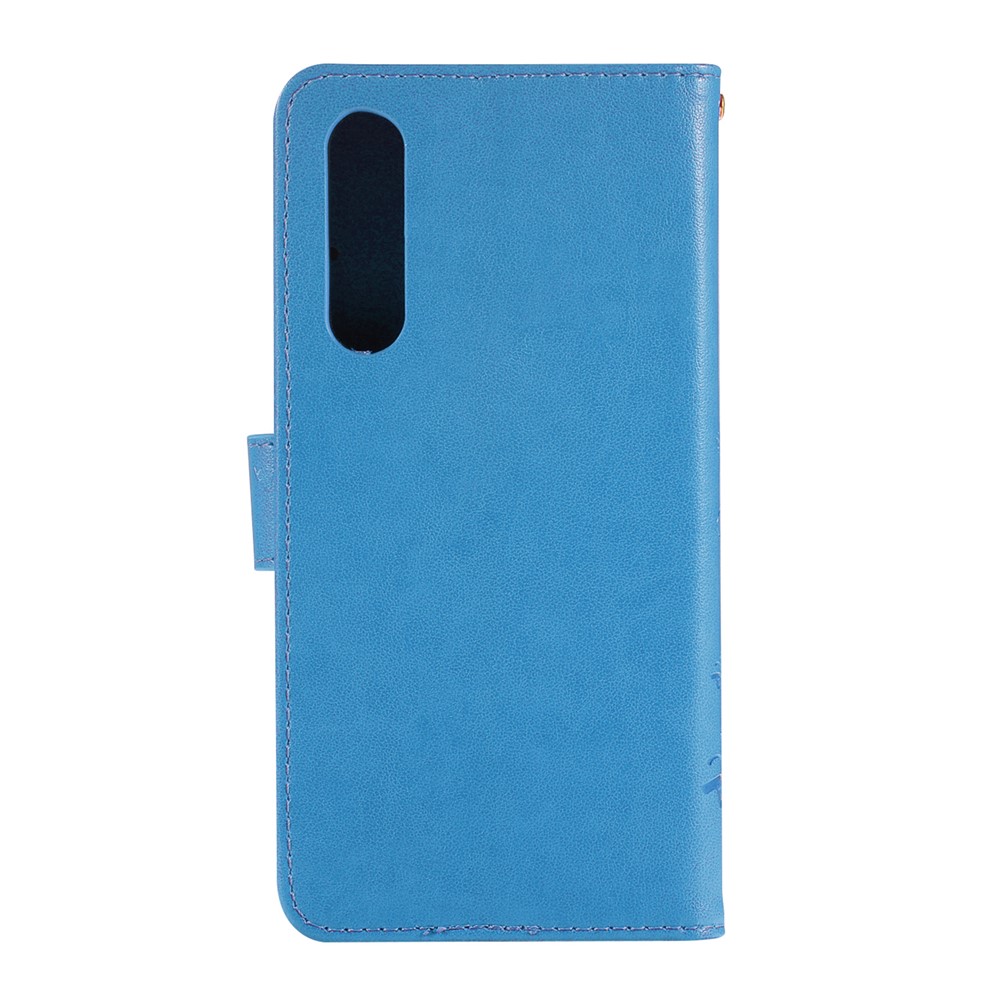 For Huawei P30 Imprint Butterfly Flower Leather Case with Wallet Stand - Blue-2