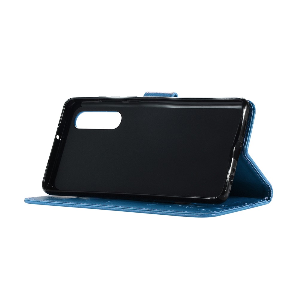 For Huawei P30 Imprint Butterfly Flower Leather Case with Wallet Stand - Blue-5