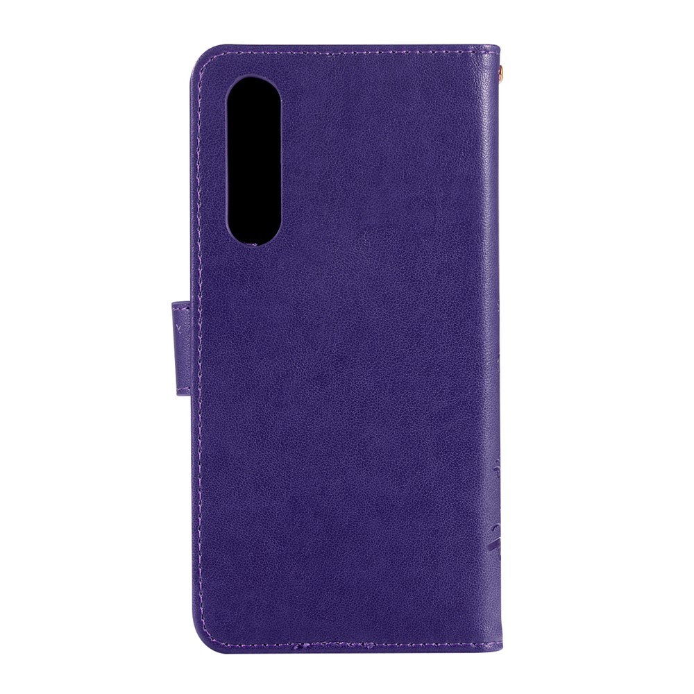For Huawei P30 Wallet Stand Leather Case Cover Imprint Butterfly Flower - Purple-2