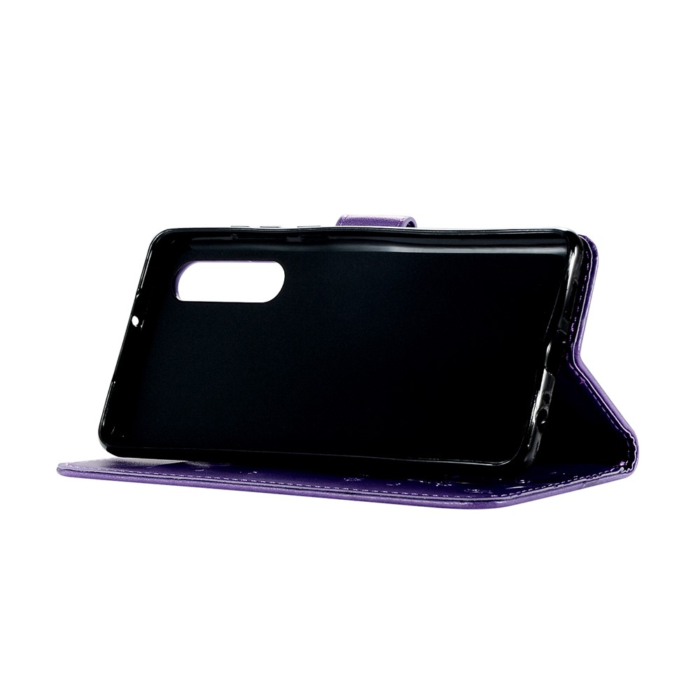 For Huawei P30 Wallet Stand Leather Case Cover Imprint Butterfly Flower - Purple-5