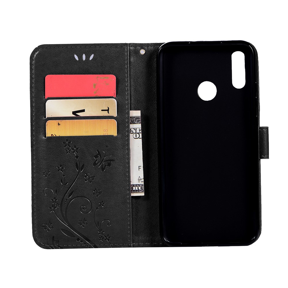 Imprint Butterfly Flower Stand Leather Wallet Casing for Huawei Honor 10 Lite - Black-3