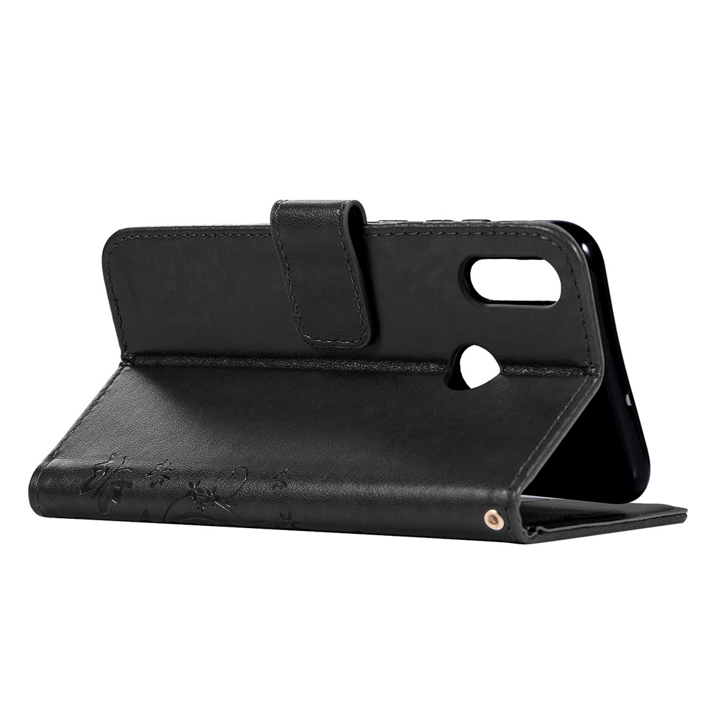 Imprint Butterfly Flower Stand Leather Wallet Casing for Huawei Honor 10 Lite - Black-4