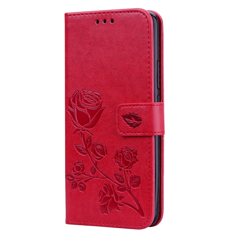 Imprinted Rose Flower Pattern Leather Wallet Case for Huawei Mate 20 Pro - Red-3