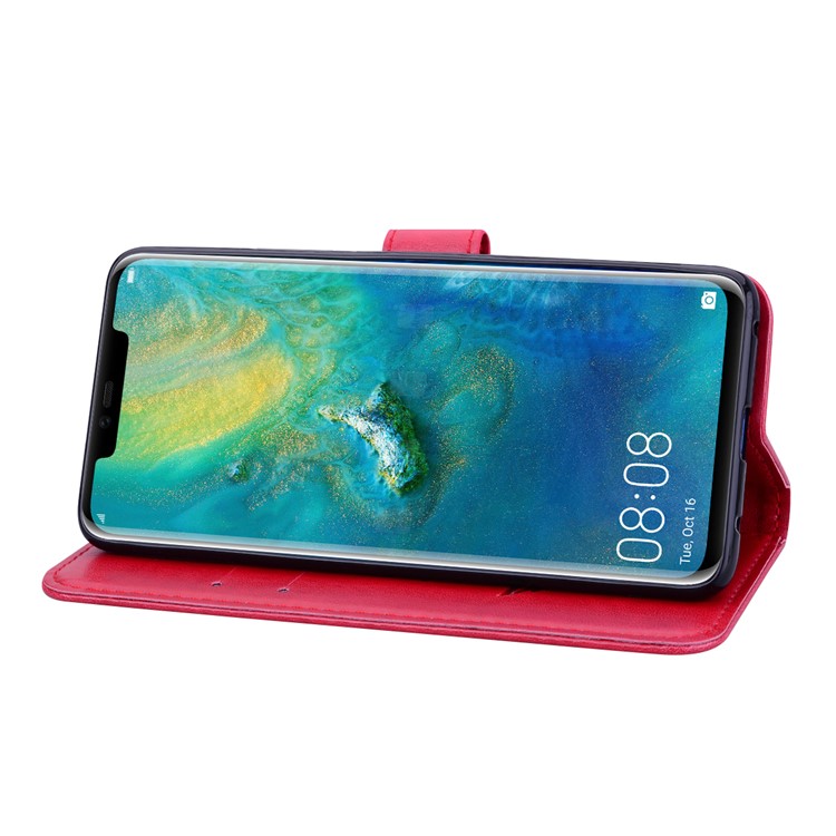 Imprinted Rose Flower Pattern Leather Wallet Case for Huawei Mate 20 Pro - Red-5