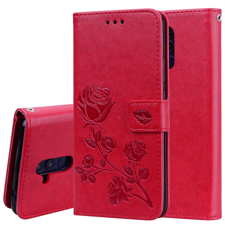 Imprinted Rose Flower Pattern Leather Wallet Case for Huawei Mate 20 Lite - Red-1