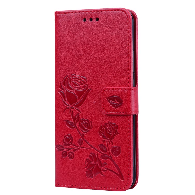 Imprinted Rose Flower Pattern Leather Wallet Case for Huawei Mate 20 Lite - Red-2