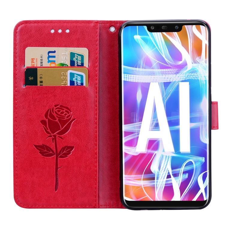 Imprinted Rose Flower Pattern Leather Wallet Case for Huawei Mate 20 Lite - Red-6