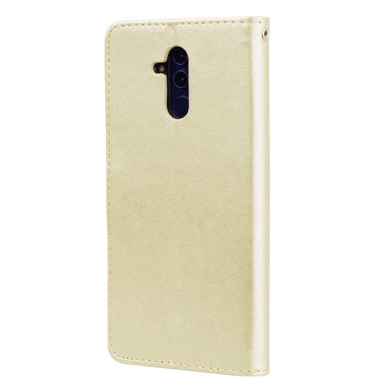 Imprinted Rose Flower Pattern Leather Wallet Stand Case for Huawei Mate 20 Lite - Gold-3