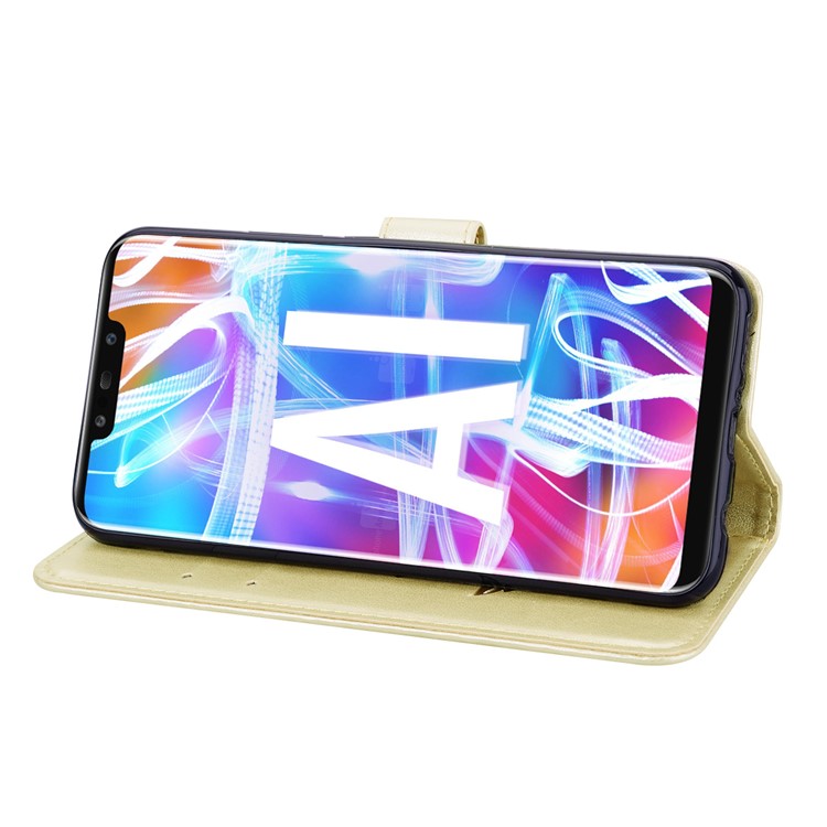 Imprinted Rose Flower Pattern Leather Wallet Stand Case for Huawei Mate 20 Lite - Gold-5