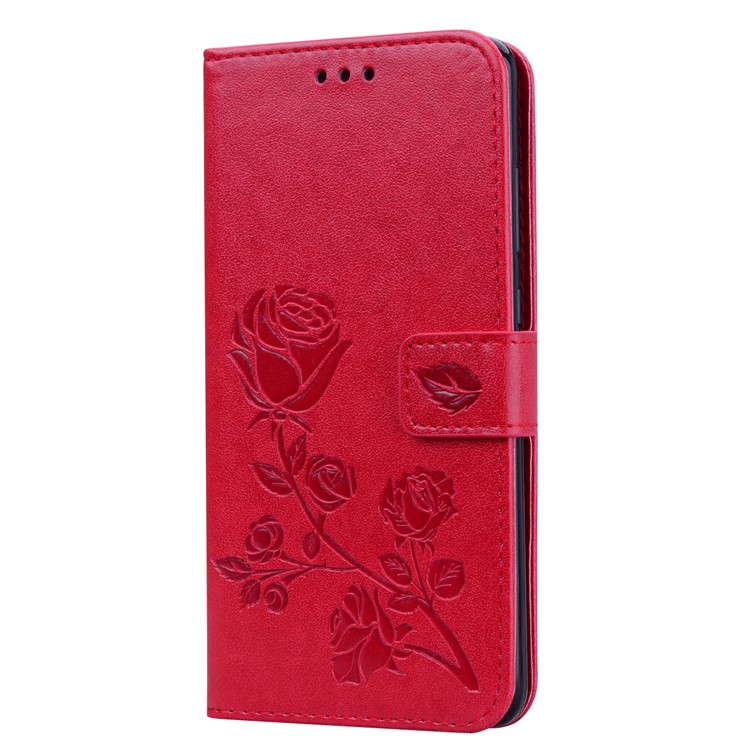 Imprinted Rose Flower Pattern Leather Wallet Case for Huawei Mate 20 - Red-3