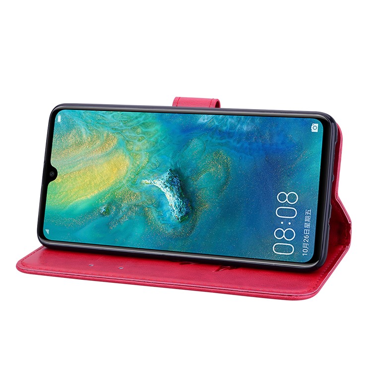 Imprinted Rose Flower Pattern Leather Wallet Case for Huawei Mate 20 - Red-5