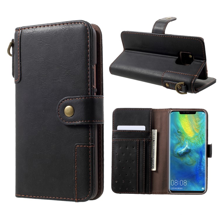 Cowhide Leather Protection Cell Phone Case for Huawei Mate 20 Pro - Black-1