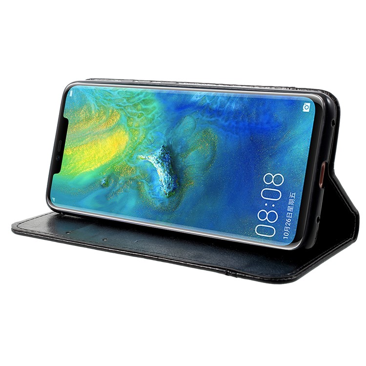 PU Leather Card Holder Stand Cell Phone Cover with Strap for Huawei Mate 20 Pro - Black-4
