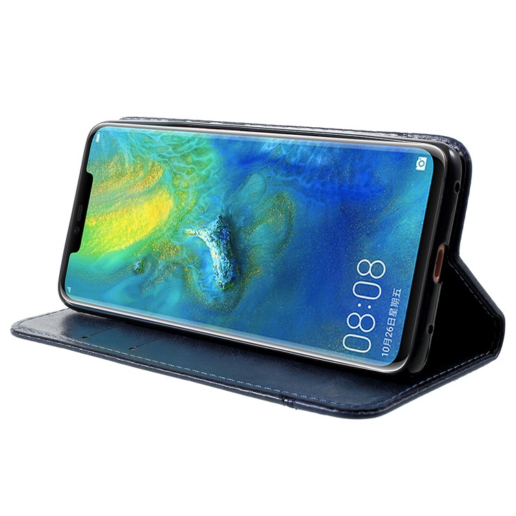 PU Leather Card Holder Stand Cell Phone Shell with Strap for Huawei Mate 20 Pro - Blue-4
