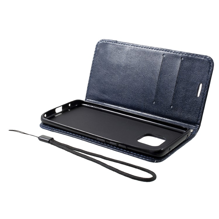 PU Leather Card Holder Stand Cell Phone Shell with Strap for Huawei Mate 20 Pro - Blue-6