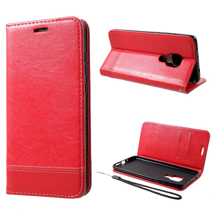 PU Leather Card Holder Stand Mobile Casing with Strap for Huawei Mate 20 - Red-1