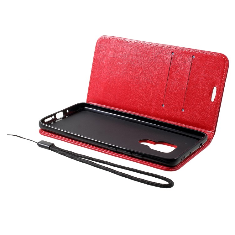 PU Leather Card Holder Stand Mobile Casing with Strap for Huawei Mate 20 - Red-6