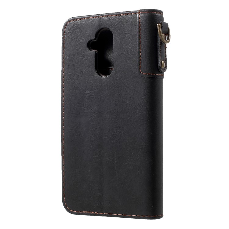 Cowhide Leather Wallet Stand Case for Huawei Mate 20 Lite - Black-2