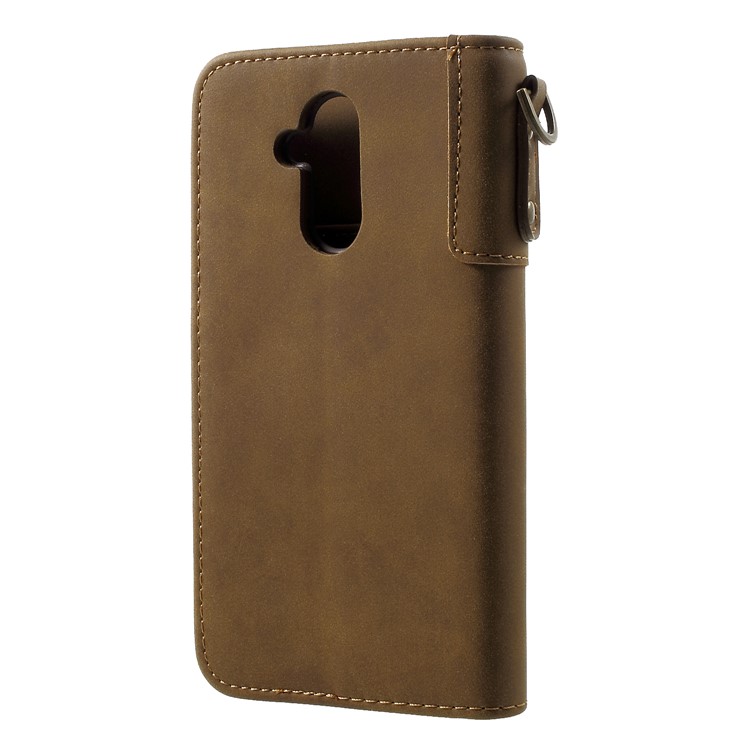 Cowhide Leather Card Holder Phone Shell for Huawei Mate 20 Lite - Brown-2
