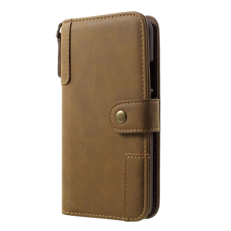 Cowhide Leather Card Holder Phone Shell for Huawei Mate 20 Lite - Brown-3