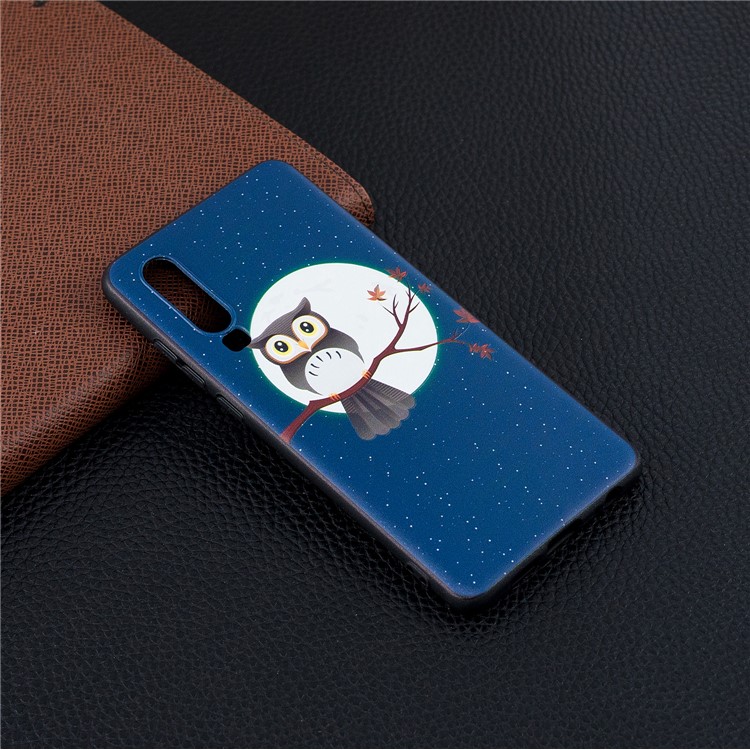 Pattern Printing Embossment Soft TPU Cell Phone Cover for Huawei P30 - Moon and Owl-2