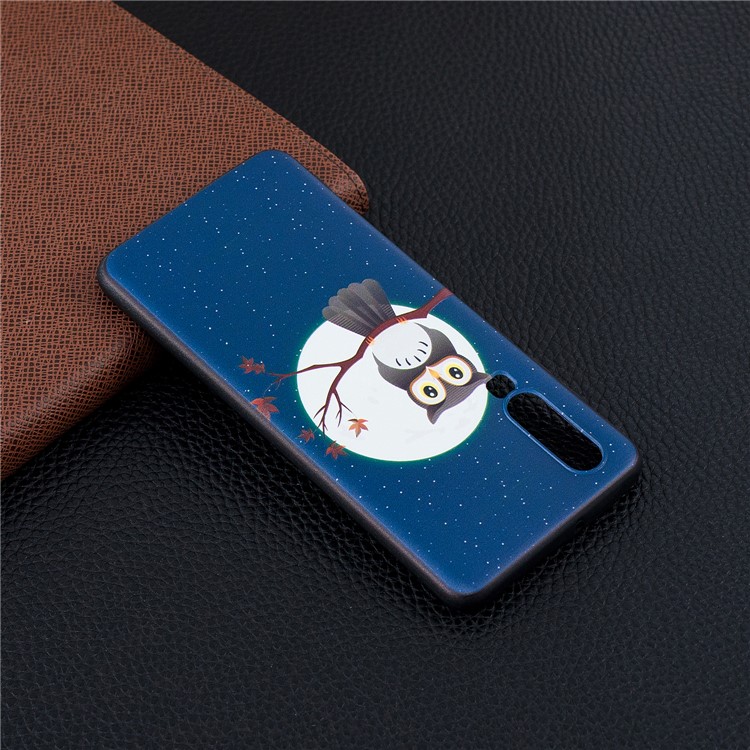Pattern Printing Embossment Soft TPU Cell Phone Cover for Huawei P30 - Moon and Owl-3