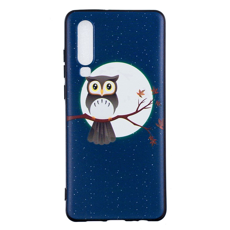Pattern Printing Embossment Soft TPU Cell Phone Cover for Huawei P30 - Moon and Owl-4