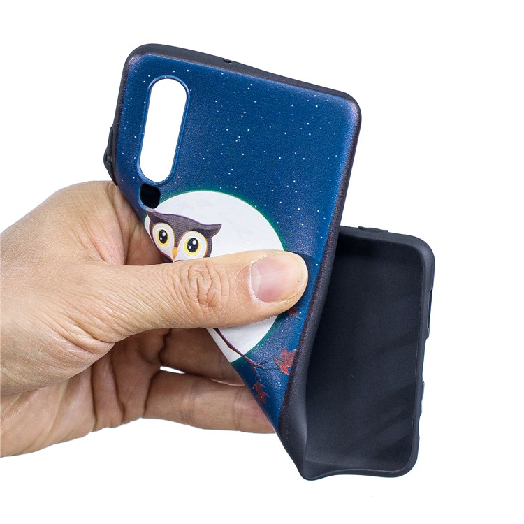 Pattern Printing Embossment Soft TPU Cell Phone Cover for Huawei P30 - Moon and Owl-7