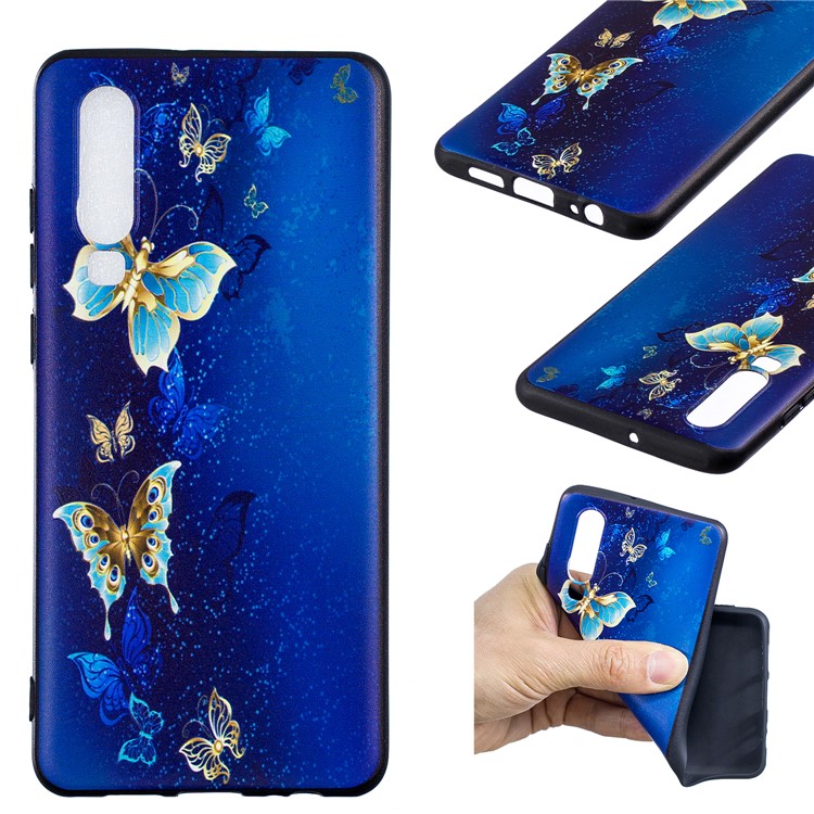Pattern Printing Embossment Soft TPU Cell Phone Casing for Huawei P30 - Butterfly Pattern-1
