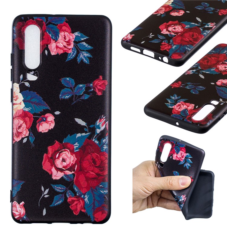 Pattern Printing Embossment Soft TPU Casing for Huawei P30 - Vivid Flowers-1