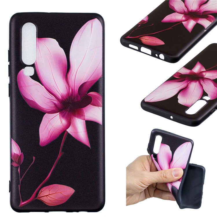 Pattern Printing Embossment Soft TPU Cover for Huawei P30 - Pink Flower-1