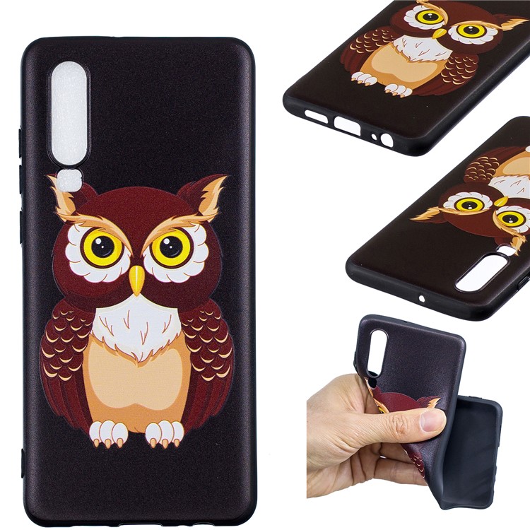 Pattern Printing Embossment Soft TPU Case Cover for Huawei P30 - Brown Owl-1