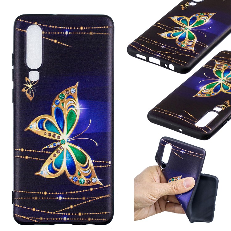 Pattern Printing Embossment Soft TPU Mobile Case Shell for Huawei P30 - Colorized Butterfly-1