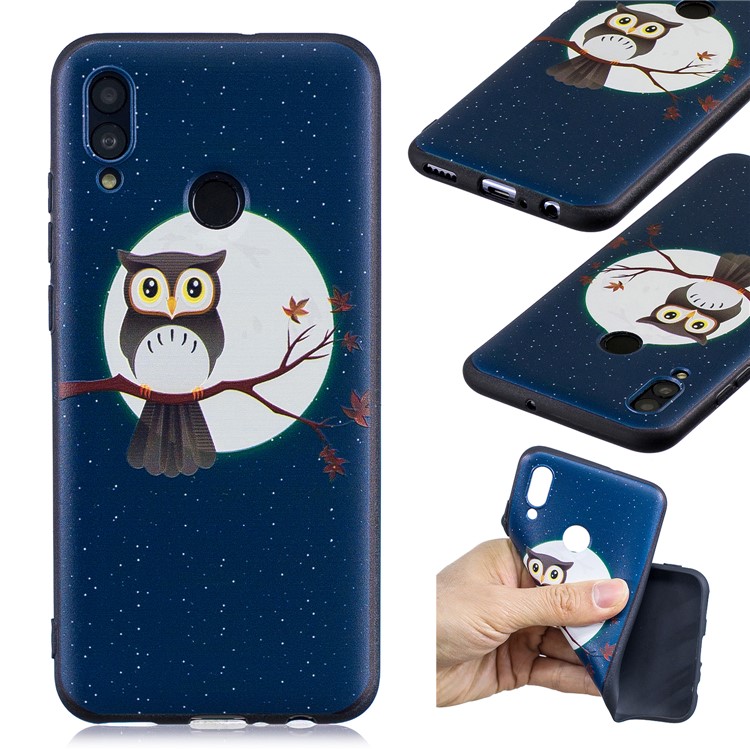 Embossed Pattern TPU Shell for Huawei P Smart (2019) / Honor 10 Lite - Moon and Owl-1