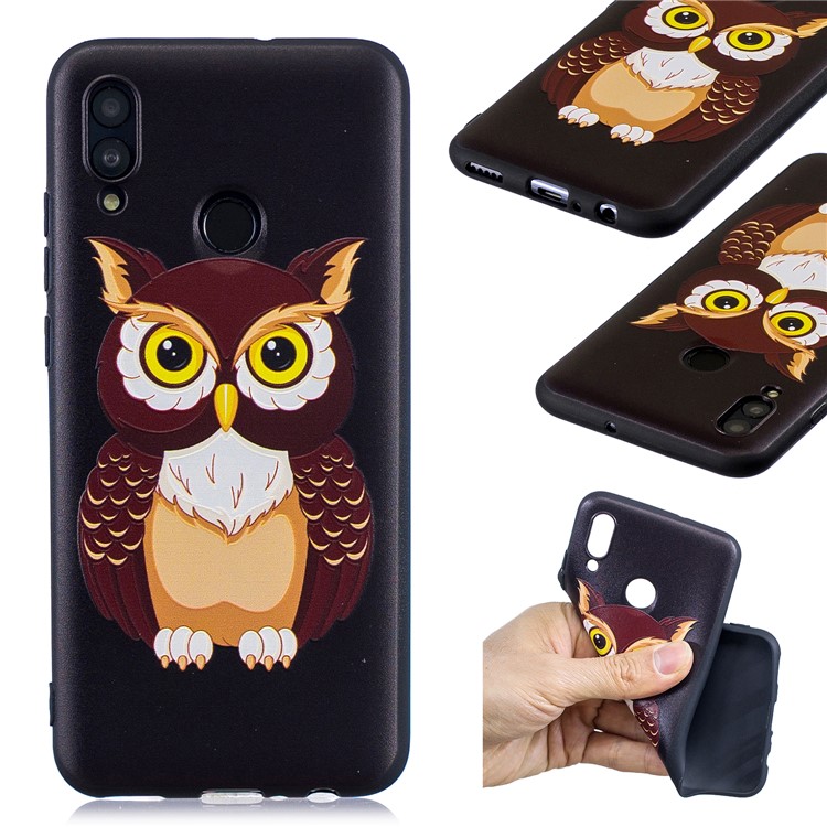 Em Relevo Padrão TPU Embalagem Do Telefone Móvel Para Huawei P Inteligente (2019) / Honrar 10 Lite - Padrão De Coruja-1