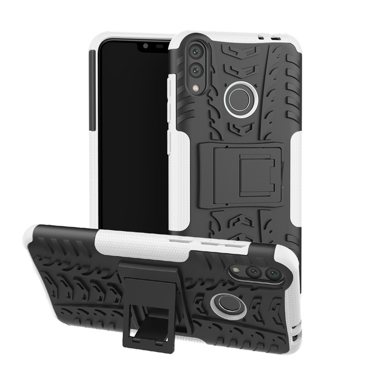 Cool Tyre Kickstand PC + TPU Hybrid Phone Cover for Huawei Honor 8C - White-1