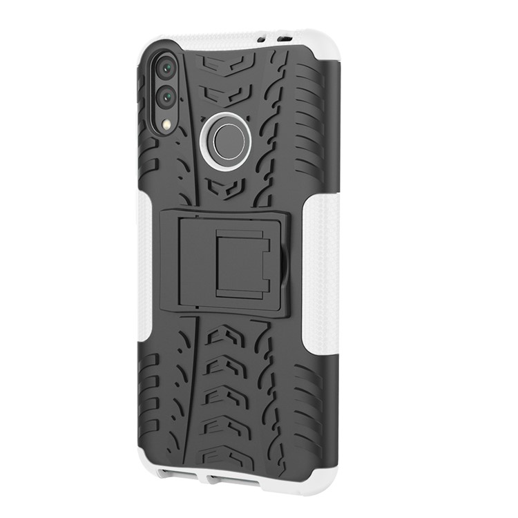 Cool Tyre Kickstand PC + TPU Hybrid Phone Cover for Huawei Honor 8C - White-4