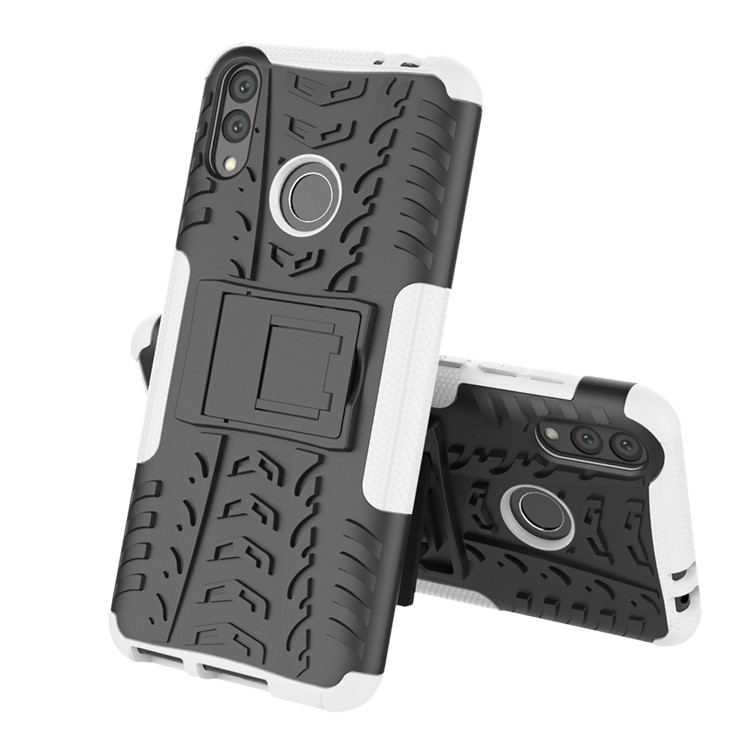 Cool Tyre Kickstand PC + TPU Hybrid Phone Cover for Huawei Honor 8C - White-8