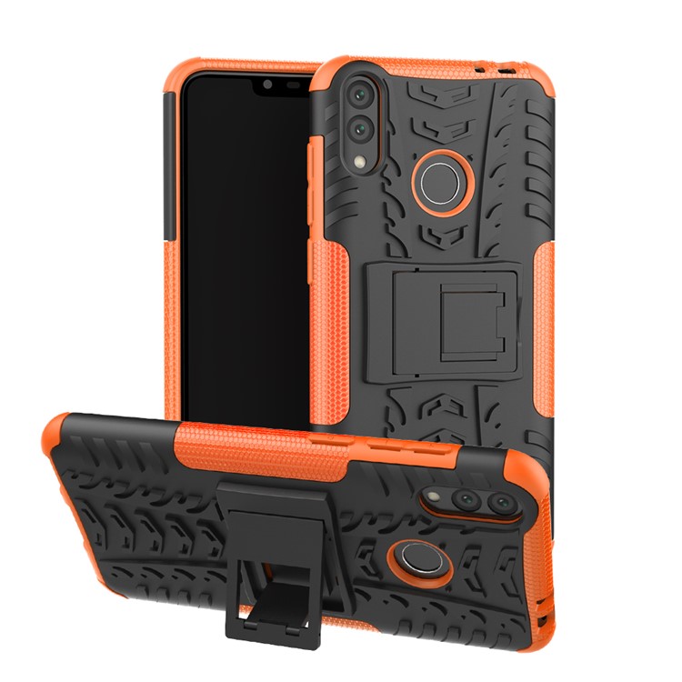 Cool Tyre Kickstand PC + TPU Hybrid Accessory Cover for Huawei Honor 8C - Orange-1