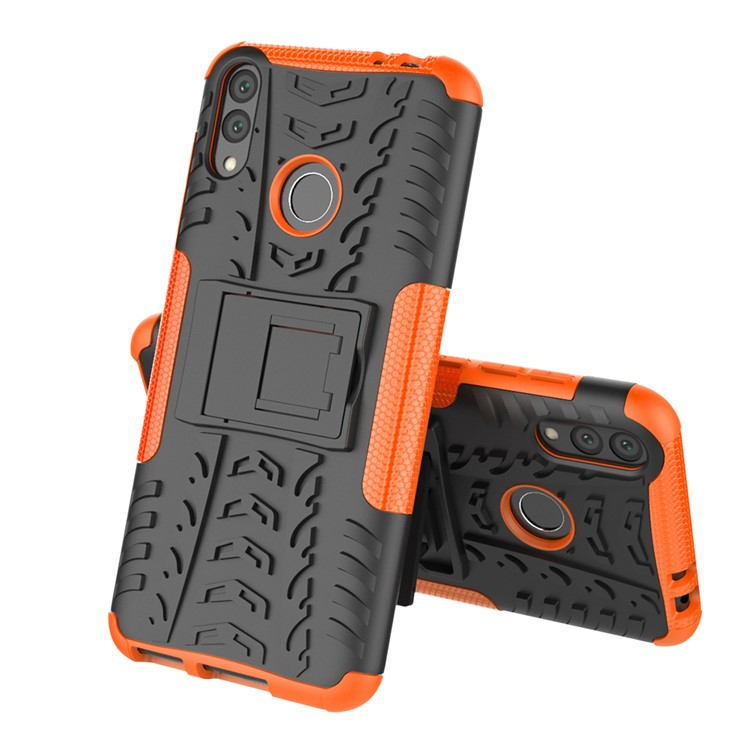 Cool Tyre Kickstand PC + TPU Hybrid Accessory Cover for Huawei Honor 8C - Orange-8